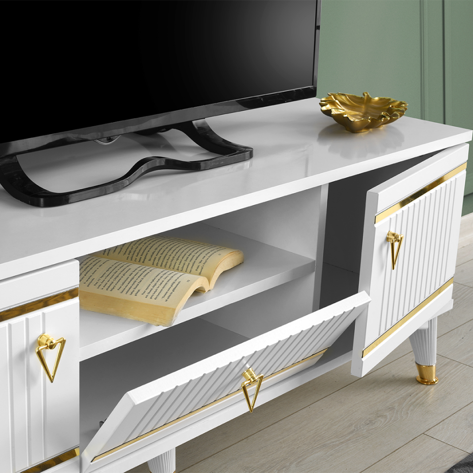 fonksiyonel kordon raflı MDF mebran kapaklı televizyon sehpası