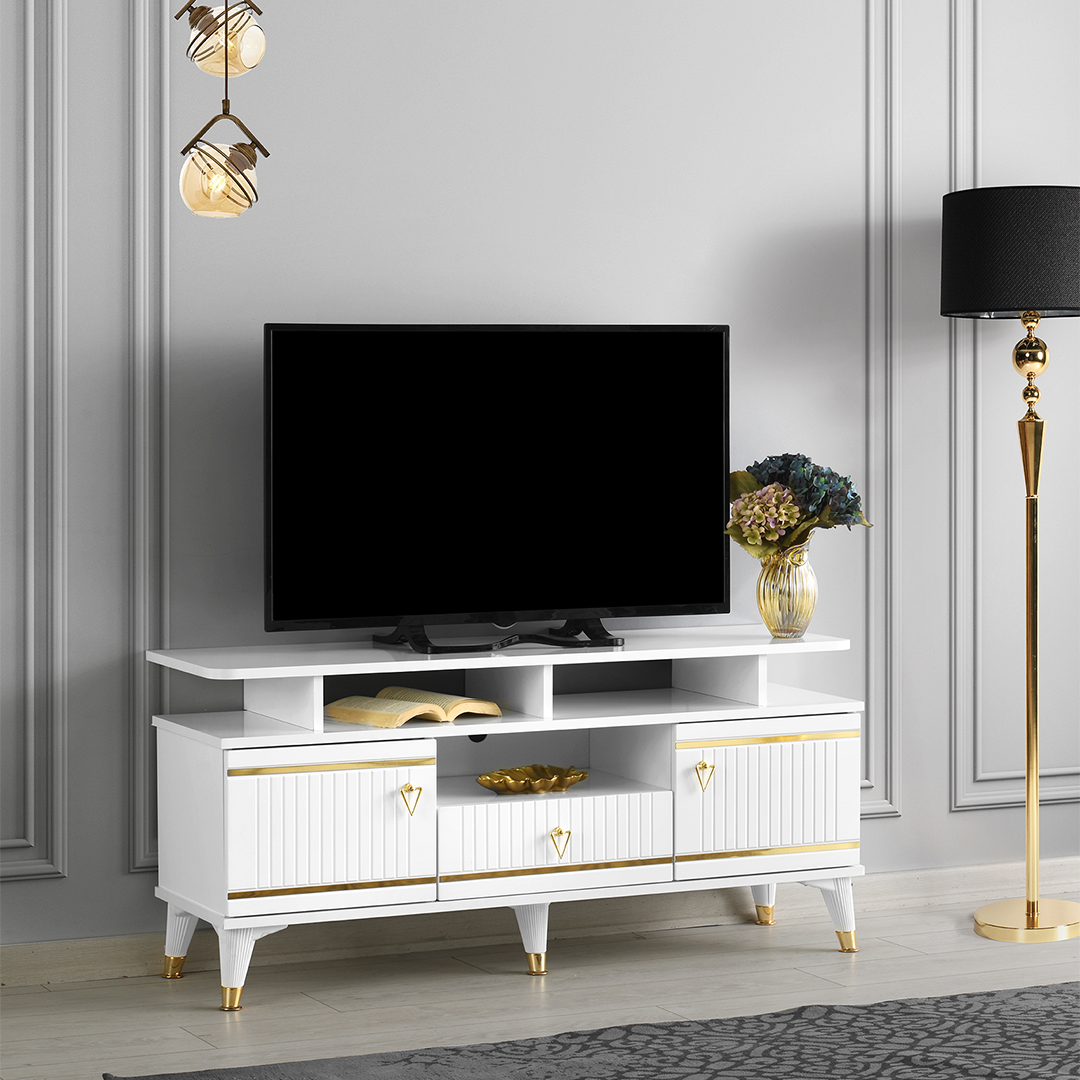 110 cm kordon raflı MDF mebran kapak TV sehpası ürünü