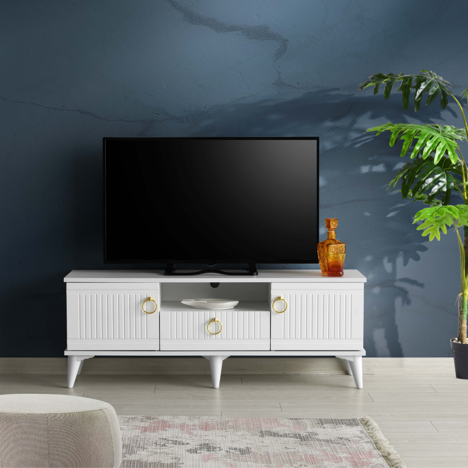 110 CM MDF MEBRAN KAPAK TV SEHPASI BEYAZ