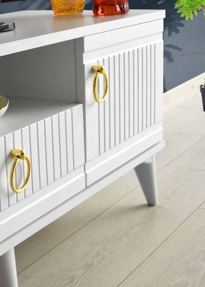 110 CM MDF MEBRAN KAPAK TV SEHPASI BEYAZ