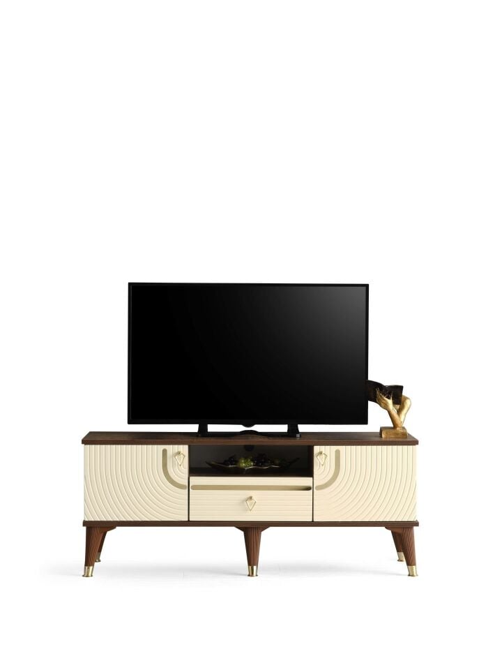 110 CM ART MDF MEBRAN KAPAK TV SEHPASI BEYAZ - GÜMÜŞ