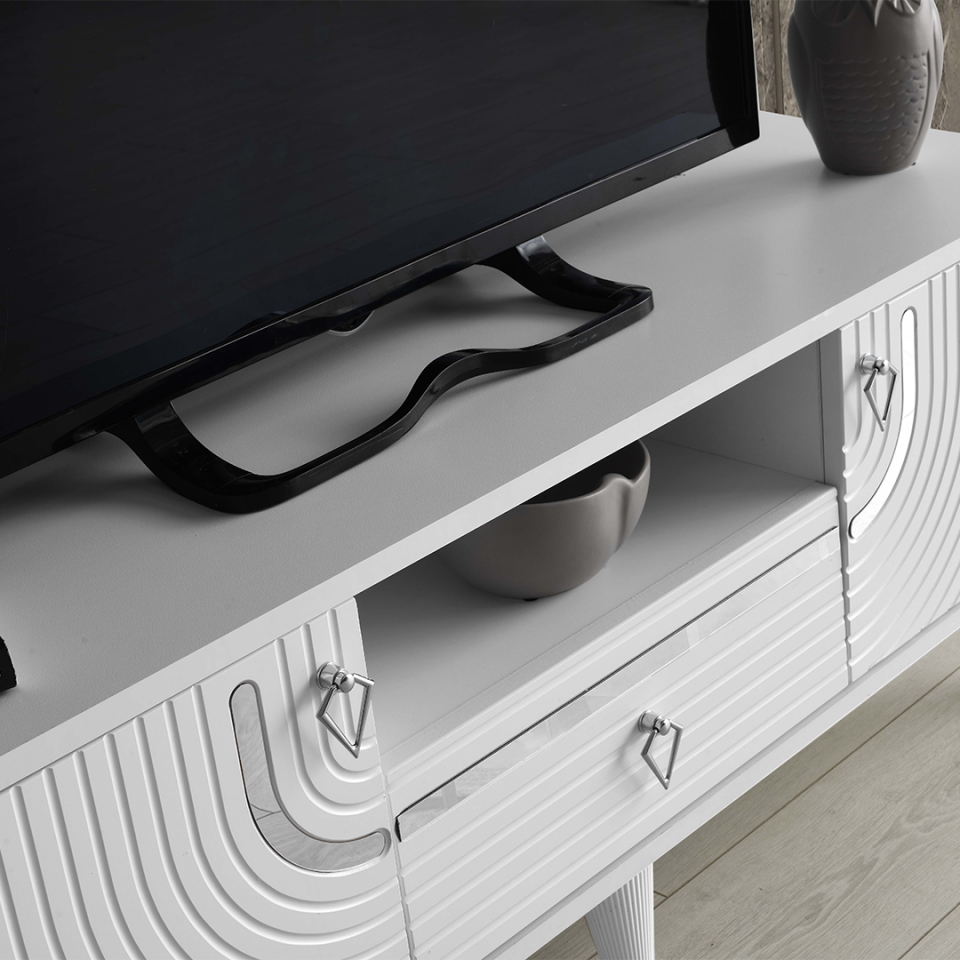 kasalı ve kapaklı 110 cm TV sehpası MDF mebran detaylı görünüm