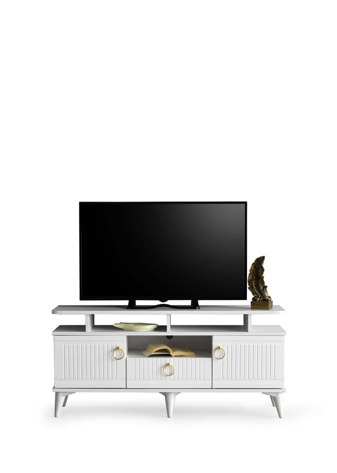 130 CM MDF MEBRAN KAPAK RAFLI TV SEHPASI BEYAZ