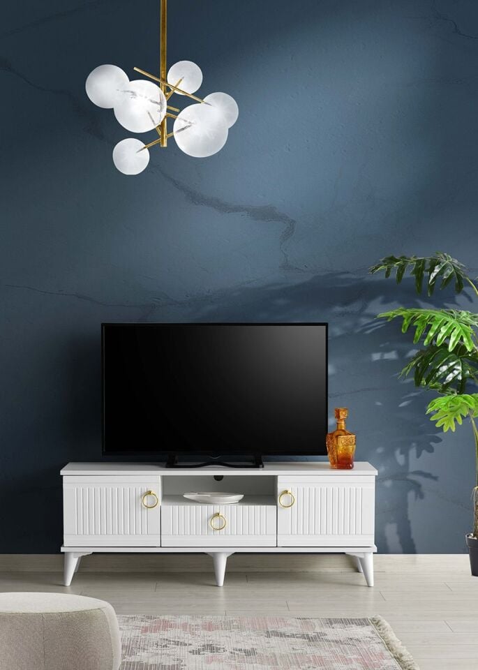 130 CM MDF MEBRAN KAPAK TV SEHPASI BEYAZ