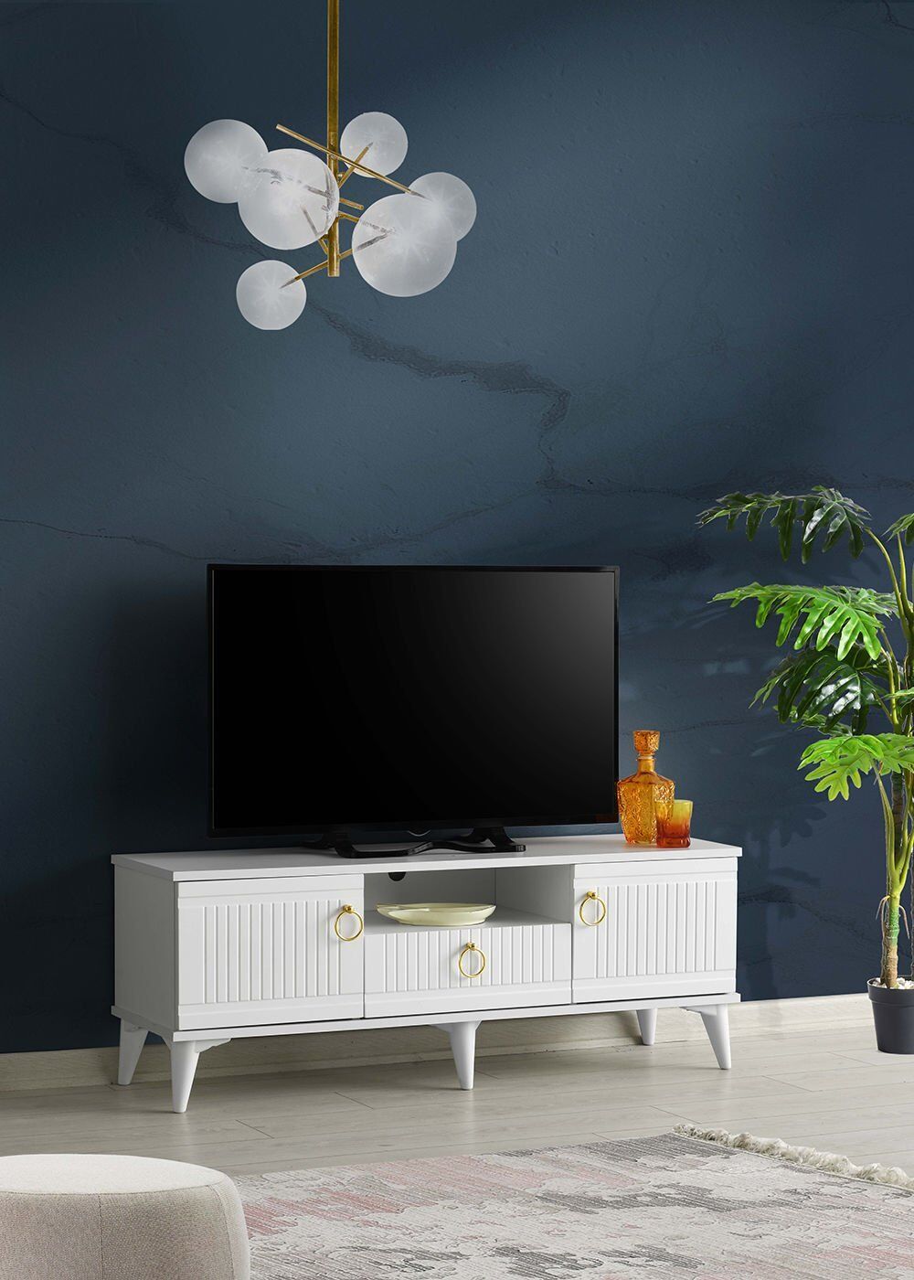 130 CM MDF MEBRAN KAPAK TV SEHPASI BEYAZ