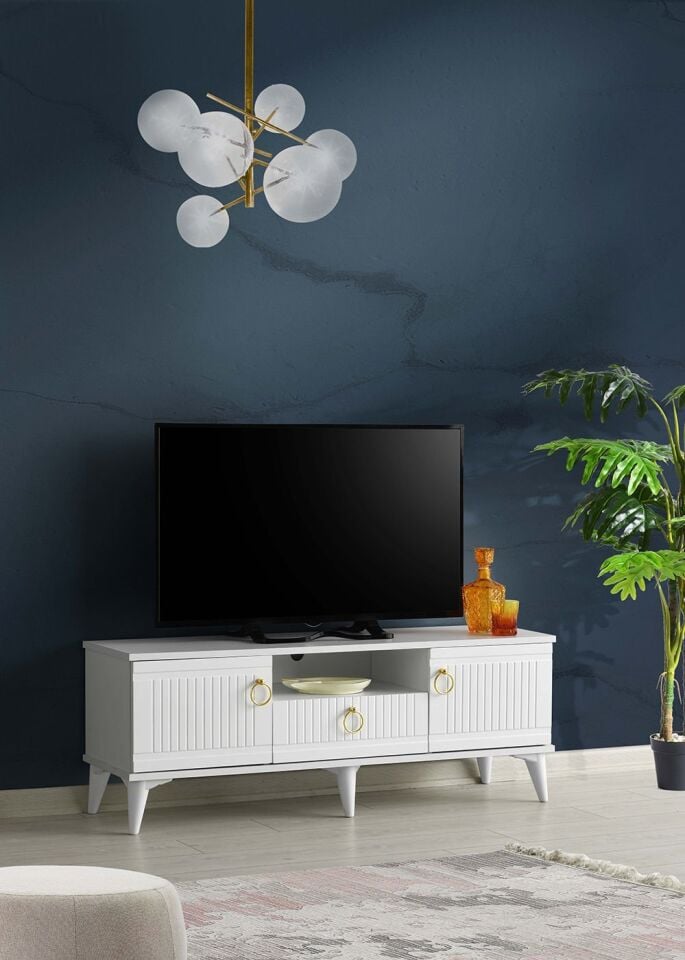 130 CM MDF MEBRAN KAPAK TV SEHPASI BEYAZ