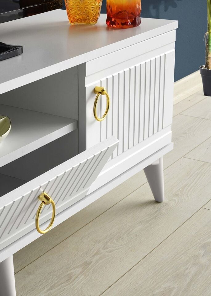 130 CM MDF MEBRAN KAPAK TV SEHPASI BEYAZ