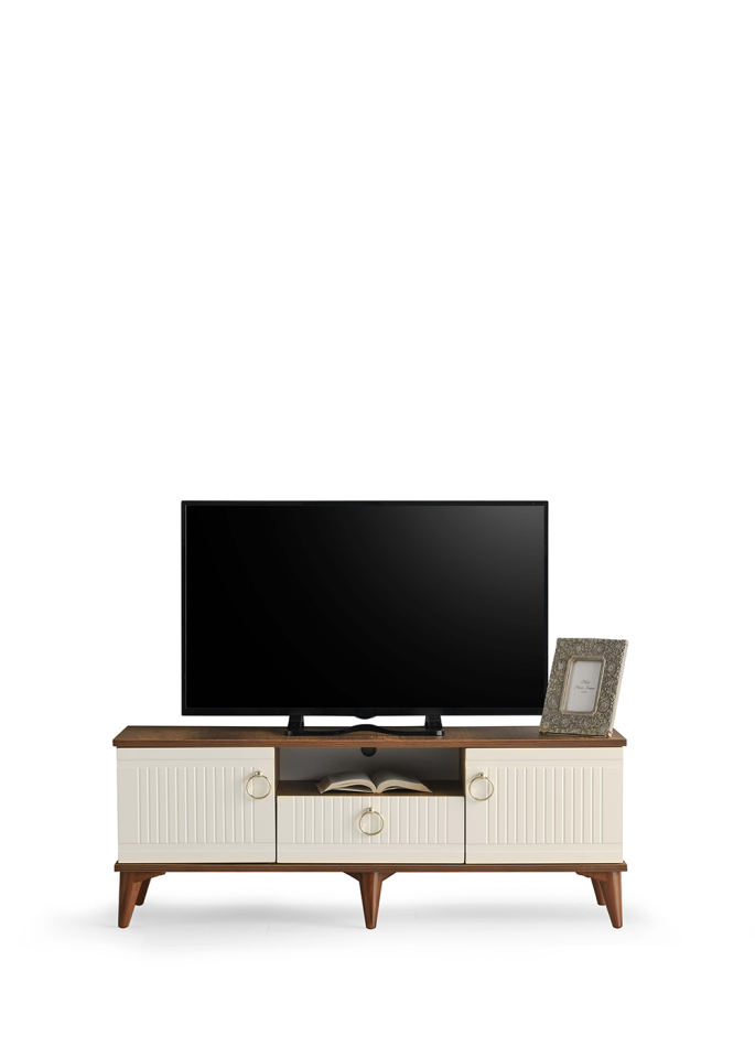 130 CM MDF MEBRAN KAPAK TV SEHPASI BAROK CEVİZ - KREM