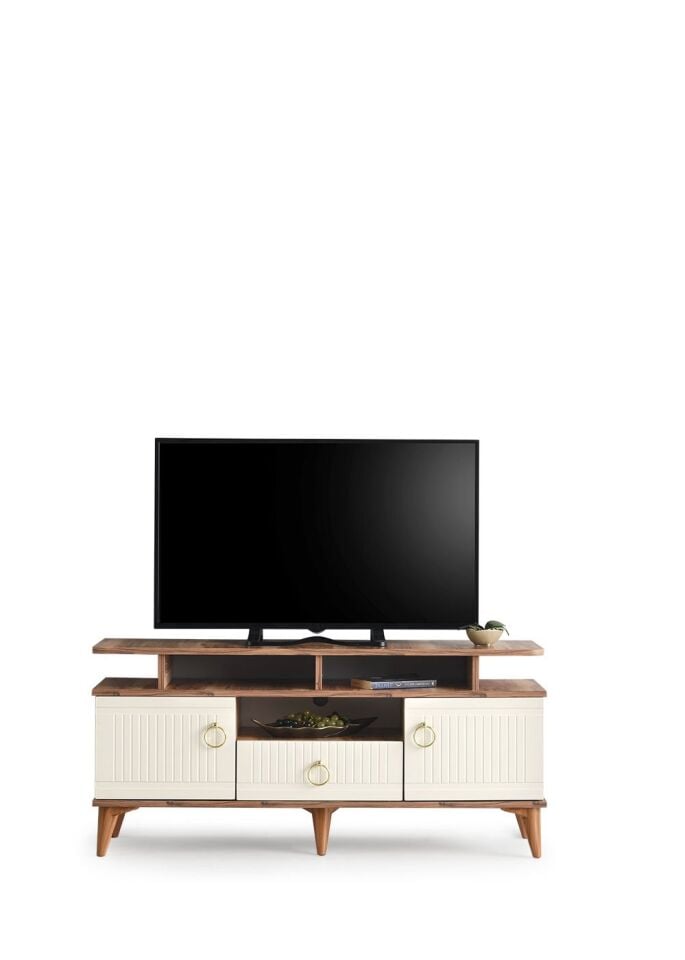 130 CM MDF MEBRAN KAPAK RAFLI TV SEHPASI PASİFİK CEVİZ - KREM
