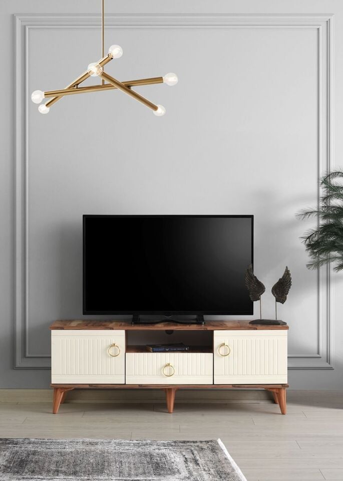 130 CM MDF MEBRAN KAPAK TV SEHPASI PASİFİK CEVİZ - KREM