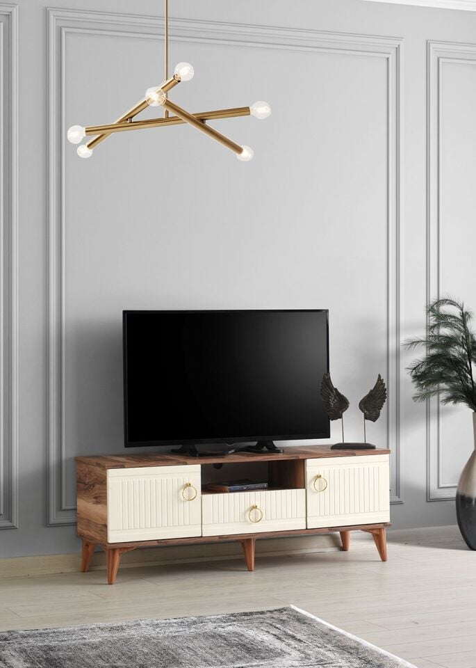 130 CM MDF MEBRAN KAPAK TV SEHPASI PASİFİK CEVİZ - KREM