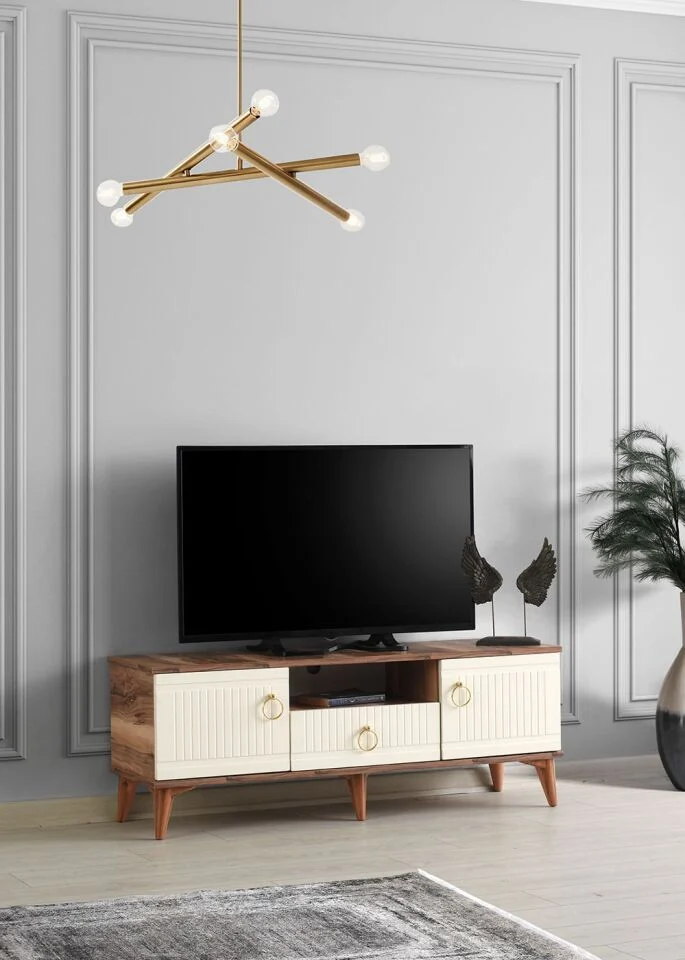 130 CM MDF MEBRAN KAPAK TV SEHPASI PASİFİK CEVİZ - KREM