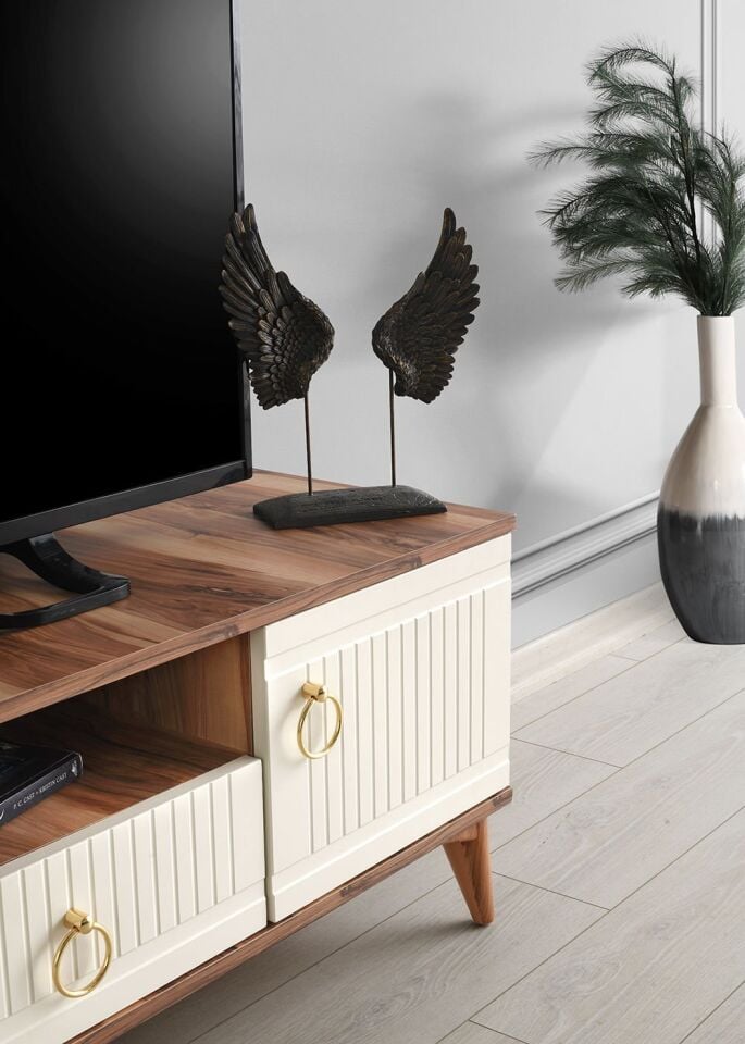 130 CM MDF MEBRAN KAPAK TV SEHPASI PASİFİK CEVİZ - KREM