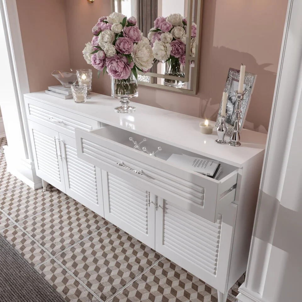 180 cm panjurlu konsol — fonksiyonel çekmeceli ve kapaklı depolama çözümü