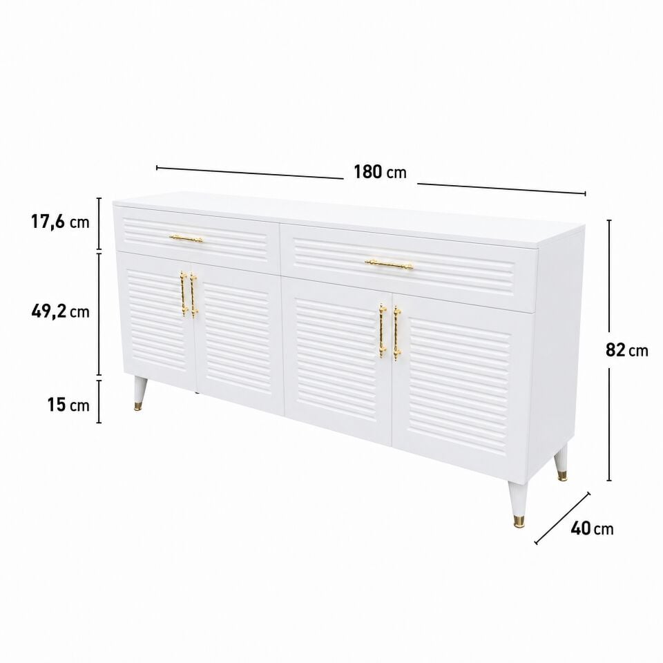 Panjurlu Konsol 4 Kapaklı 2 Çekmeceli 180 cm – Beyaz Gold