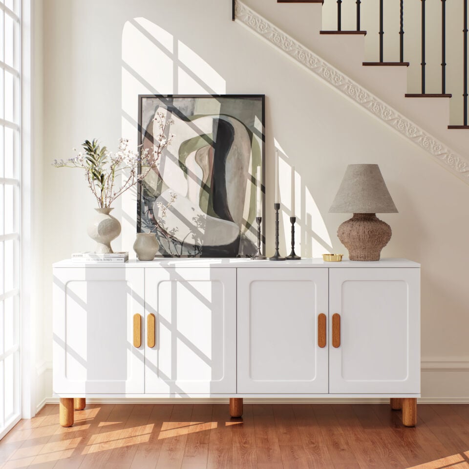 Flora Bohem Konsol 4 Kapaklı MDF Mebran Kapak 160 cm Modern Salon Konsolu Beyaz