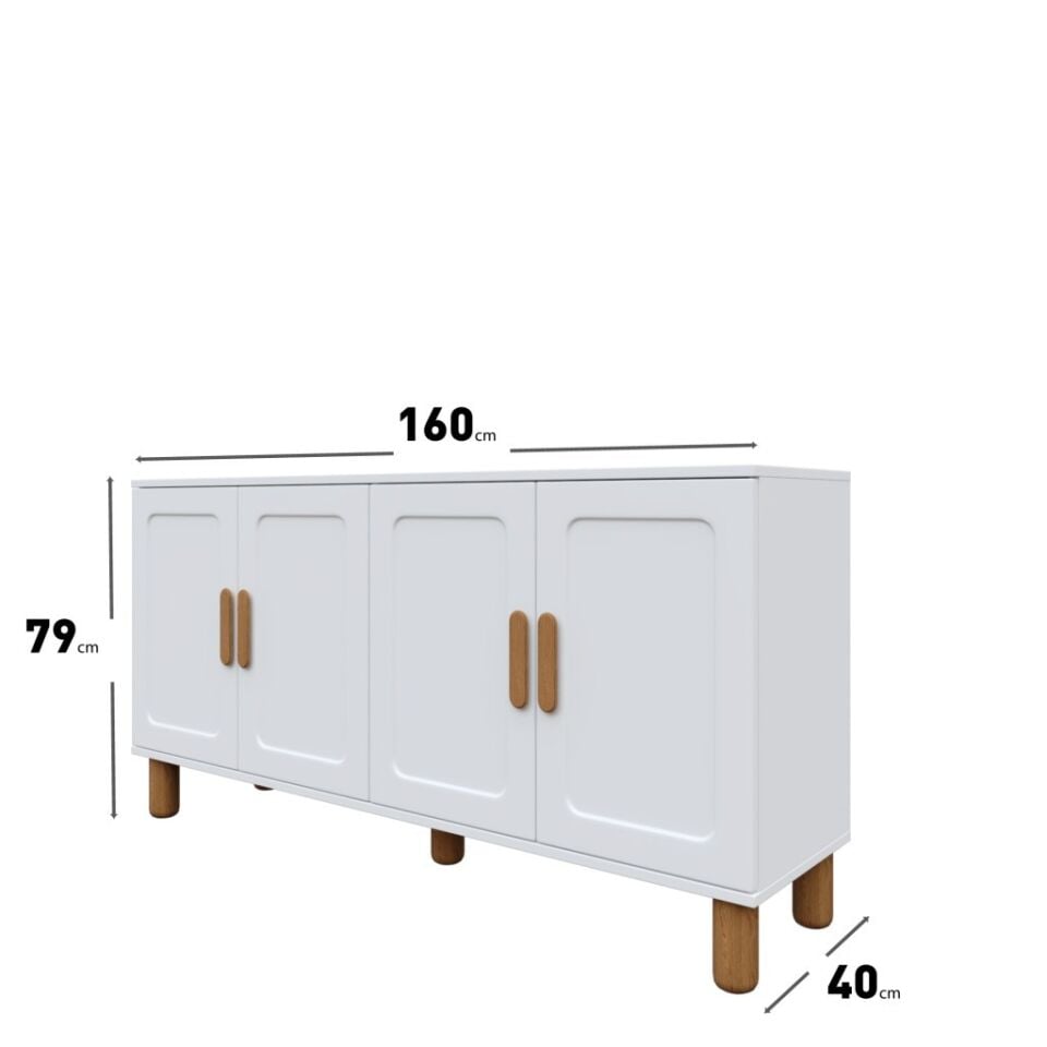 Flora Bohem Konsol 4 Kapaklı MDF Mebran Kapak 160 cm Modern Salon Konsolu Beyaz