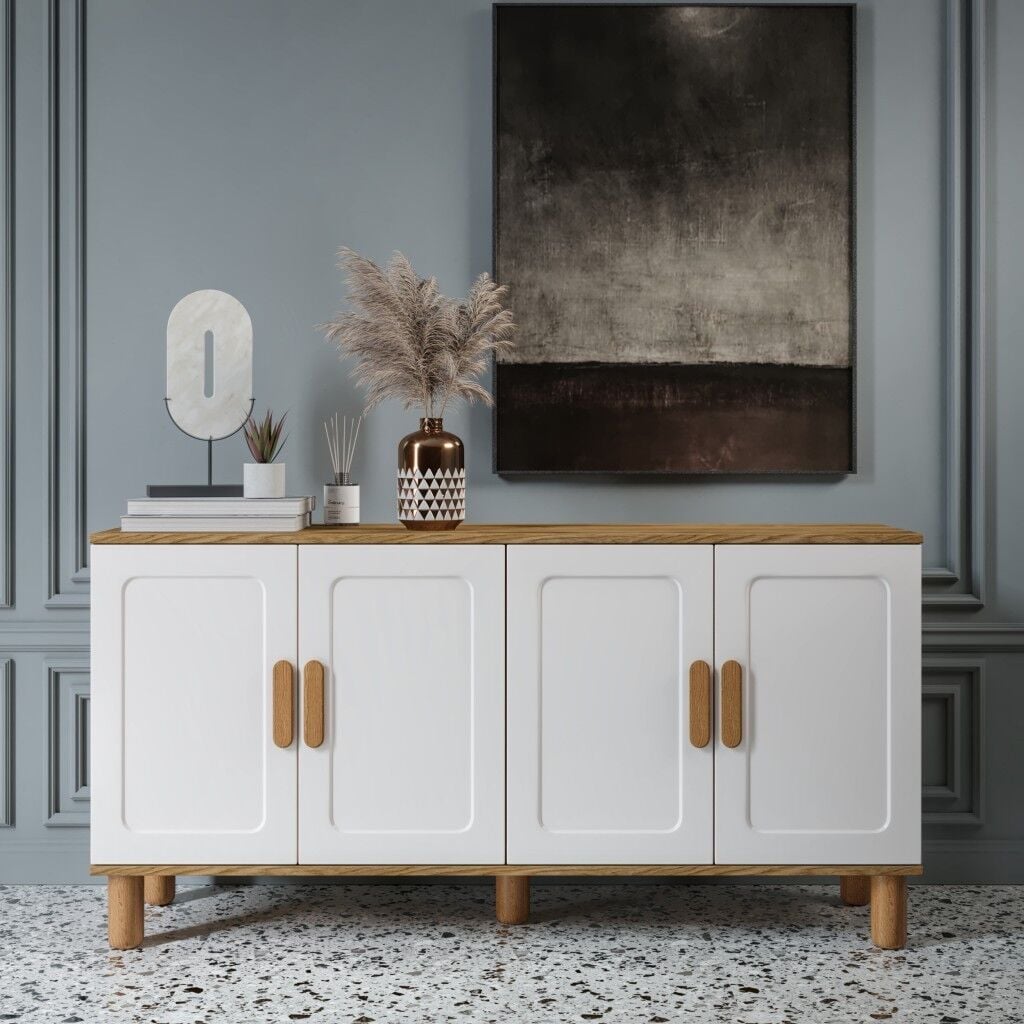 Flora Bohem Konsol 4 Kapaklı MDF Mebran Kapak 160 cm Modern Salon Konsolu Aytaşı Ceviz