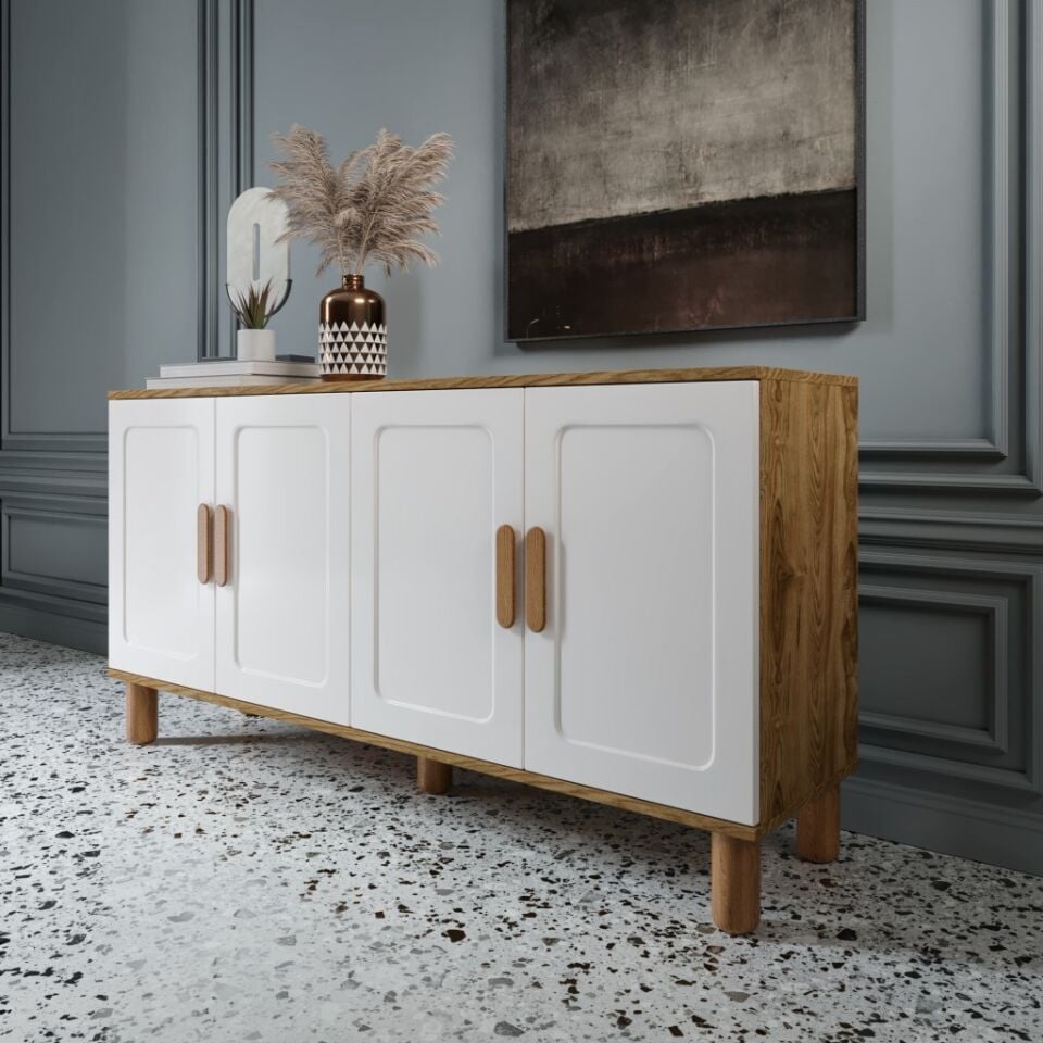 Flora Bohem Konsol 4 Kapaklı MDF Mebran Kapak 160 cm Modern Salon Konsolu Aytaşı Ceviz