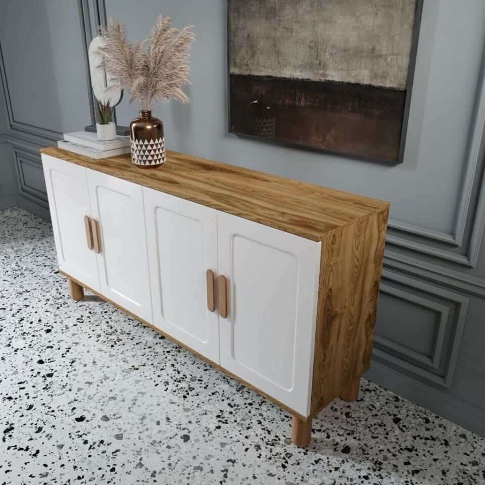 Flora Bohem Konsol 4 Kapaklı MDF Mebran Kapak 160 cm Modern Salon Konsolu Aytaşı Ceviz