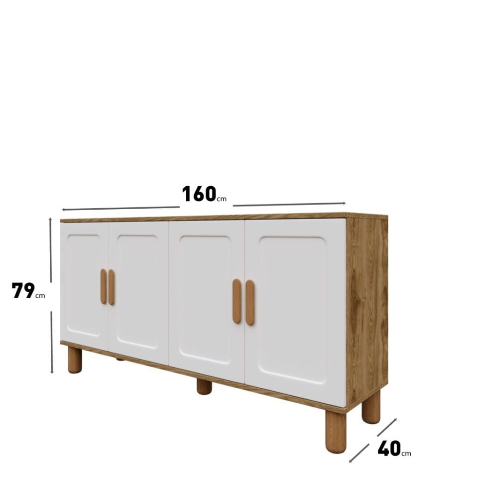 Flora Bohem Konsol 4 Kapaklı MDF Mebran Kapak 160 cm Modern Salon Konsolu Aytaşı Ceviz