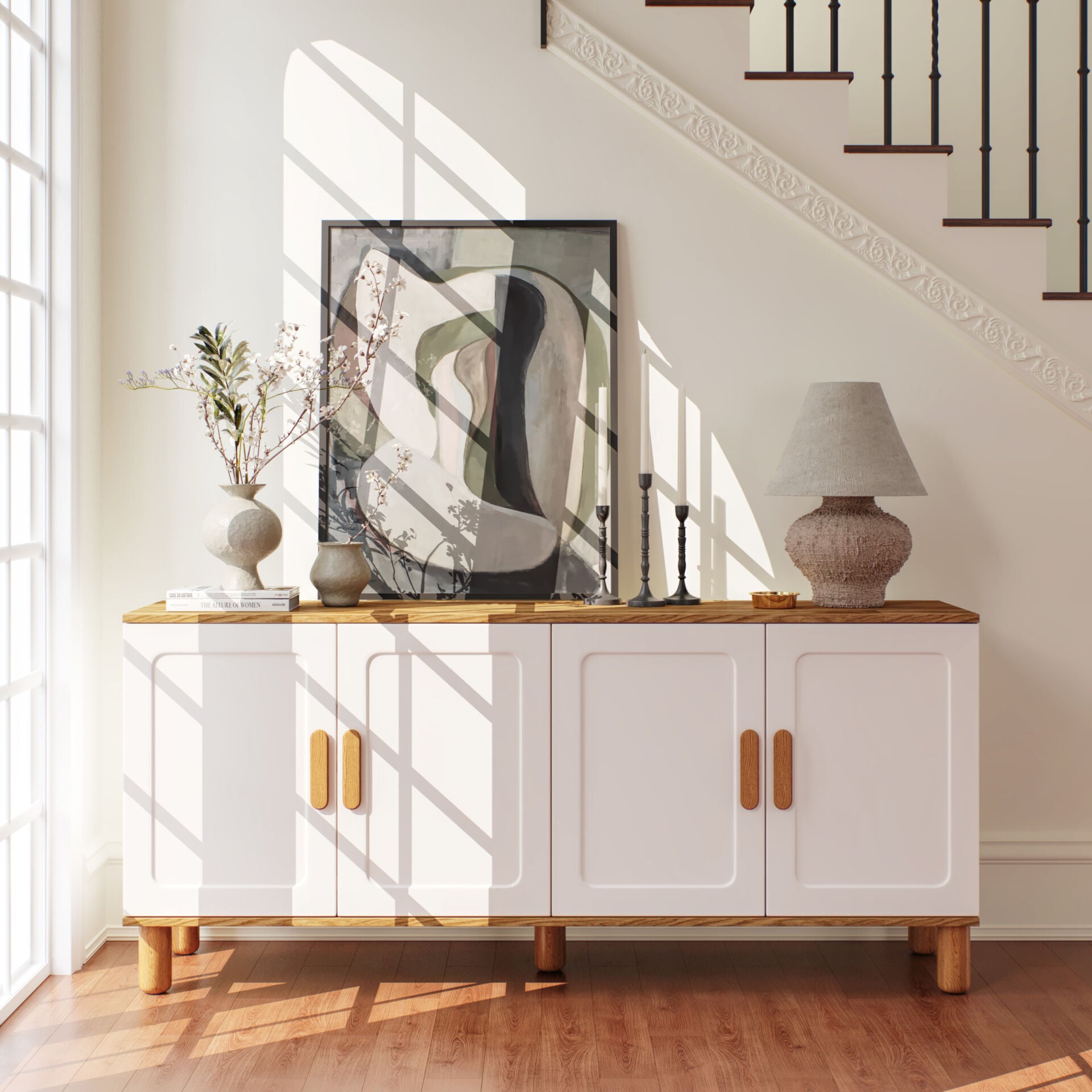 Flora Bohem Konsol 4 Kapaklı MDF Mebran Kapak 160 cm Modern Salon Konsolu Aytaşı Ceviz