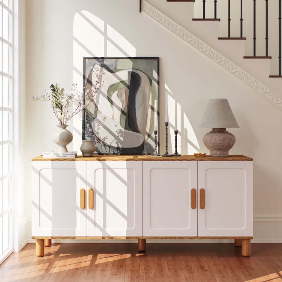 Flora Bohem Konsol 4 Kapaklı MDF Mebran Kapak 160 cm Modern Salon Konsolu Aytaşı Ceviz