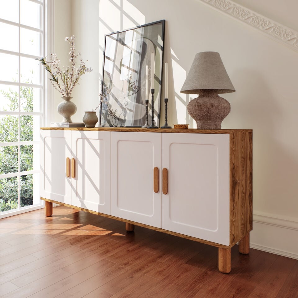 Flora Bohem Konsol 4 Kapaklı MDF Mebran Kapak 160 cm Modern Salon Konsolu Aytaşı Ceviz