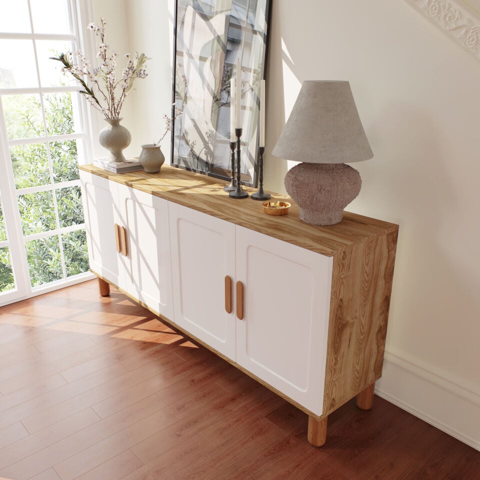 Flora Bohem Konsol 4 Kapaklı MDF Mebran Kapak 160 cm Modern Salon Konsolu Aytaşı Ceviz
