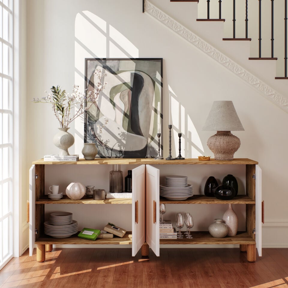Flora Bohem Konsol 4 Kapaklı MDF Mebran Kapak 160 cm Modern Salon Konsolu Aytaşı Ceviz