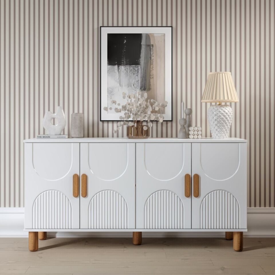 Linea Bohem Konsol 4 Kapaklı MDF Mebran Kapak 160 cm Modern Salon Konsolu Beyaz