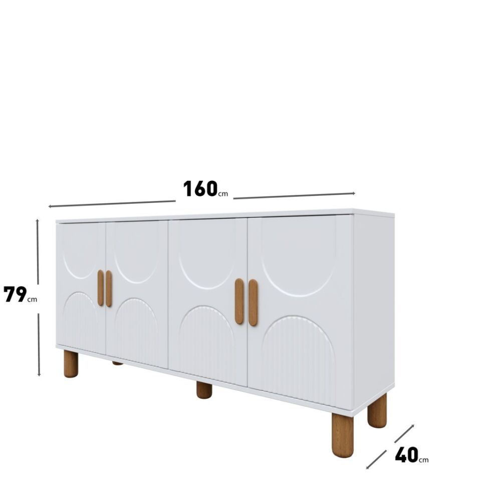 Linea Bohem Konsol 4 Kapaklı MDF Mebran Kapak 160 cm Modern Salon Konsolu Beyaz