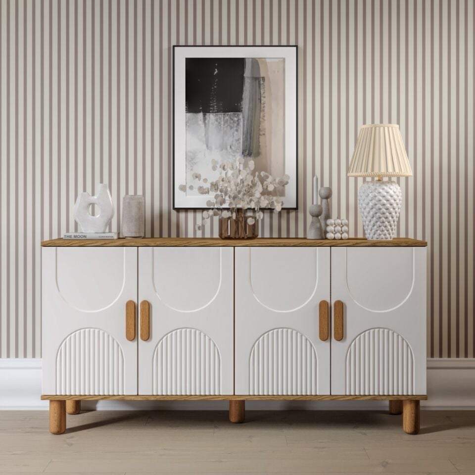 Linea  Bohem Konsol 4 Kapaklı MDF Mebran Kapak 160 cm Modern Salon Konsolu Aytaşı Ceviz