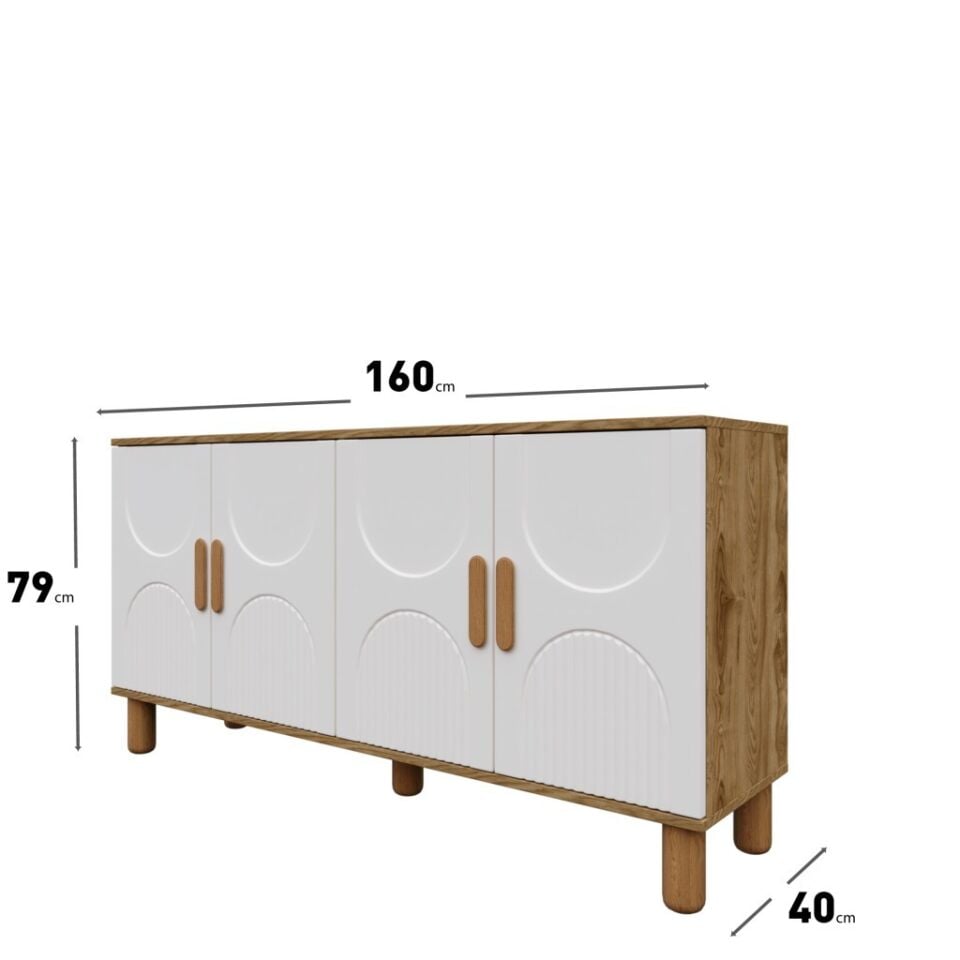 Linea  Bohem Konsol 4 Kapaklı MDF Mebran Kapak 160 cm Modern Salon Konsolu Aytaşı Ceviz