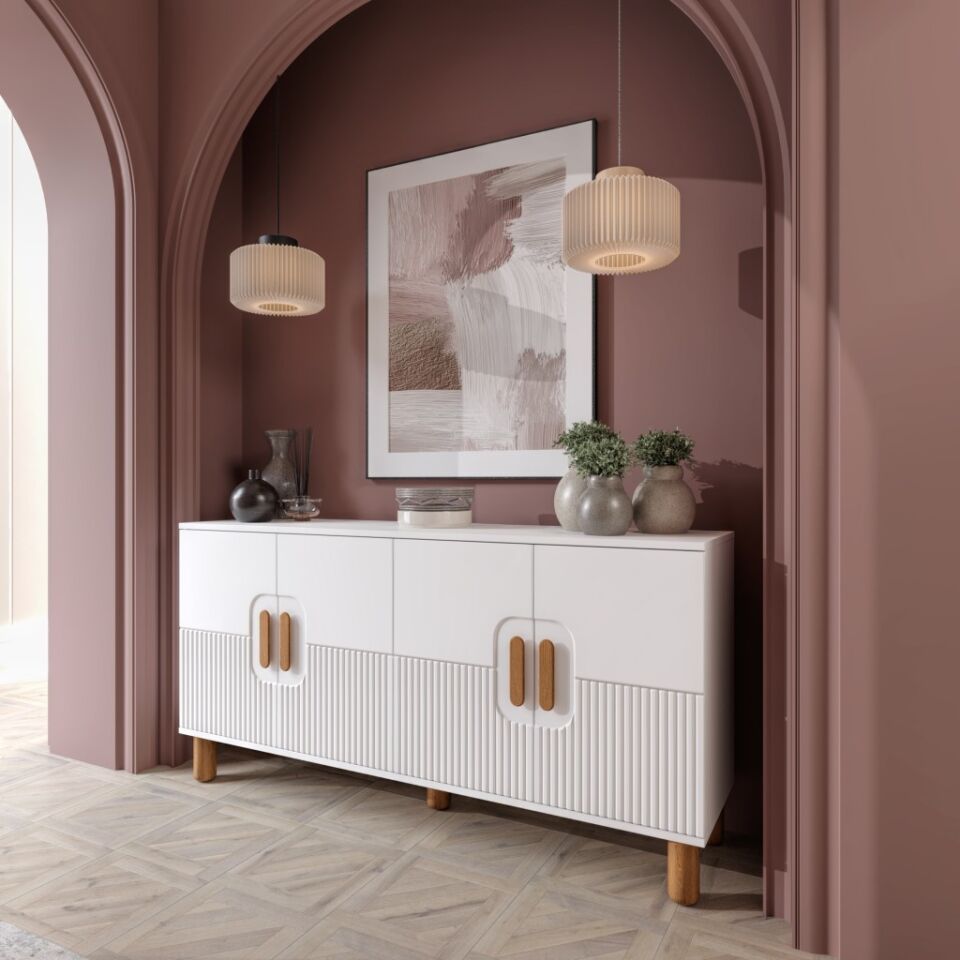 Dorin Bohem Konsol 4 Kapaklı MDF Mebran Kapak 160 cm Modern Salon Konsolu Beyaz