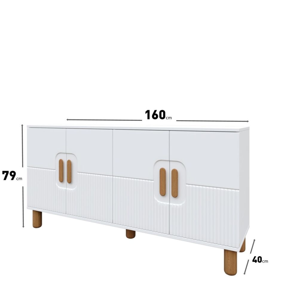 Dorin Bohem Konsol 4 Kapaklı MDF Mebran Kapak 160 cm Modern Salon Konsolu Beyaz
