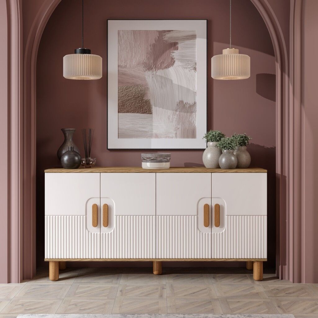 Dorin  Bohem Konsol 4 Kapaklı MDF Mebran Kapak 160 cm Modern Salon Konsolu Aytaşı Ceviz