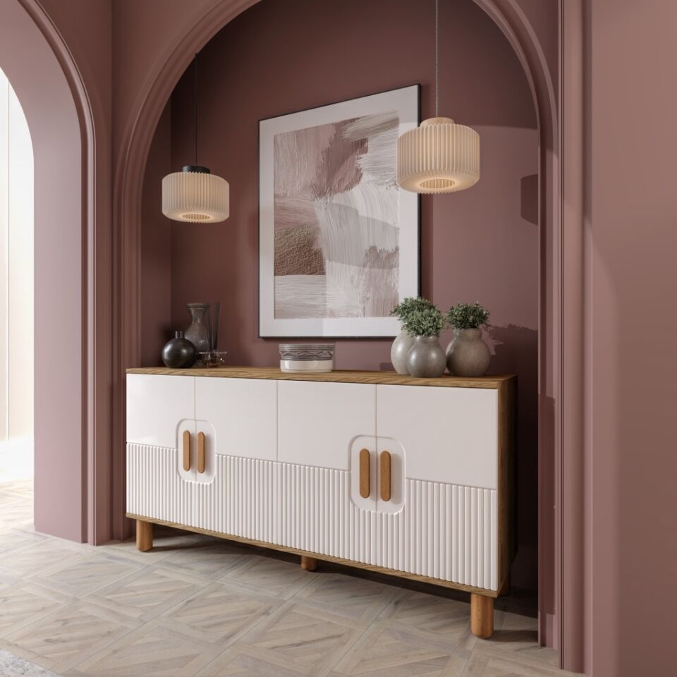 Dorin  Bohem Konsol 4 Kapaklı MDF Mebran Kapak 160 cm Modern Salon Konsolu Aytaşı Ceviz