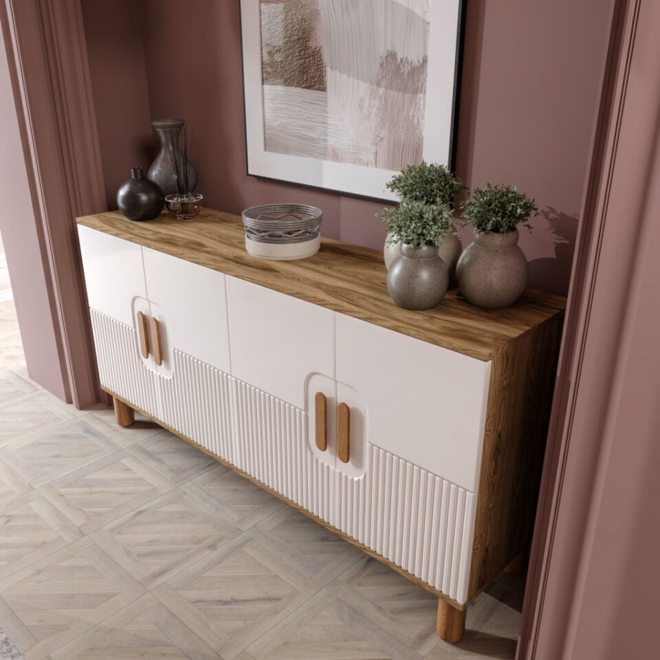 Dorin  Bohem Konsol 4 Kapaklı MDF Mebran Kapak 160 cm Modern Salon Konsolu Aytaşı Ceviz