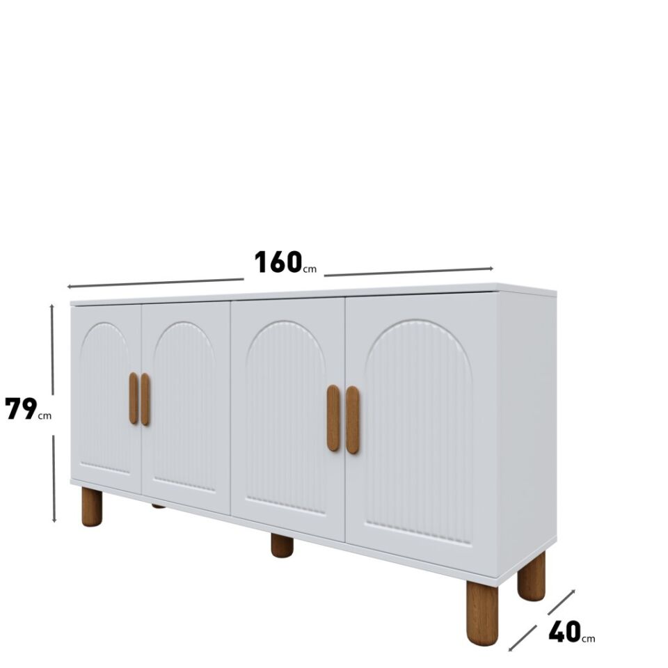 Elysia Bohem Konsol 4 Kapaklı MDF Mebran Kapak 160 cm Modern Salon Konsolu Beyaz