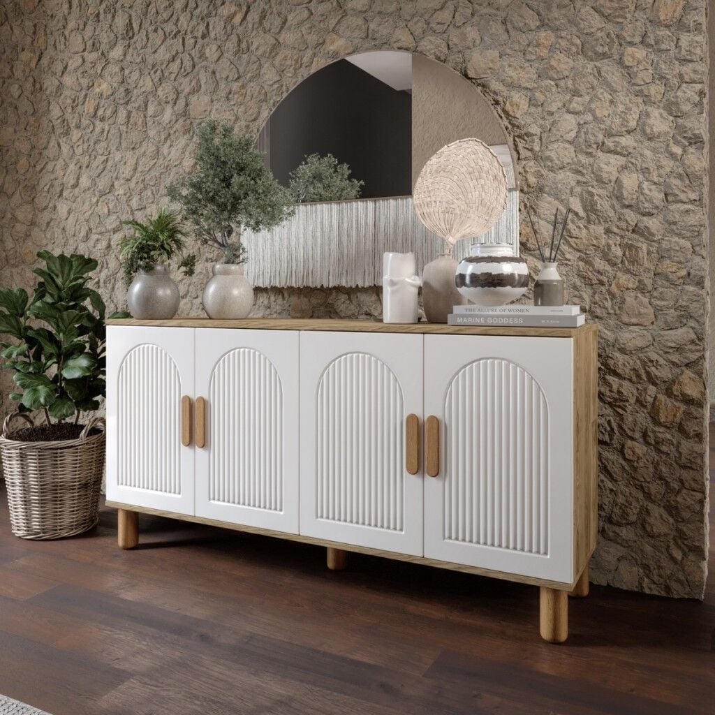 Elysia Bohem Konsol 4 Kapaklı MDF Mebran Kapak 160 cm Modern Salon Konsolu Aytaşı Ceviz