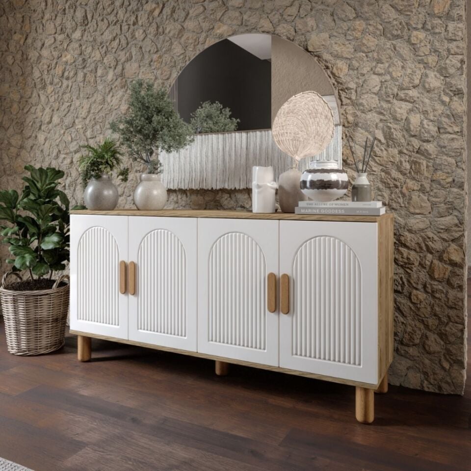 Elysia Bohem Konsol 4 Kapaklı MDF Mebran Kapak 160 cm Modern Salon Konsolu Aytaşı Ceviz