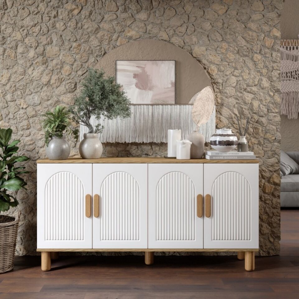 Elysia Bohem Konsol 4 Kapaklı MDF Mebran Kapak 160 cm Modern Salon Konsolu Aytaşı Ceviz