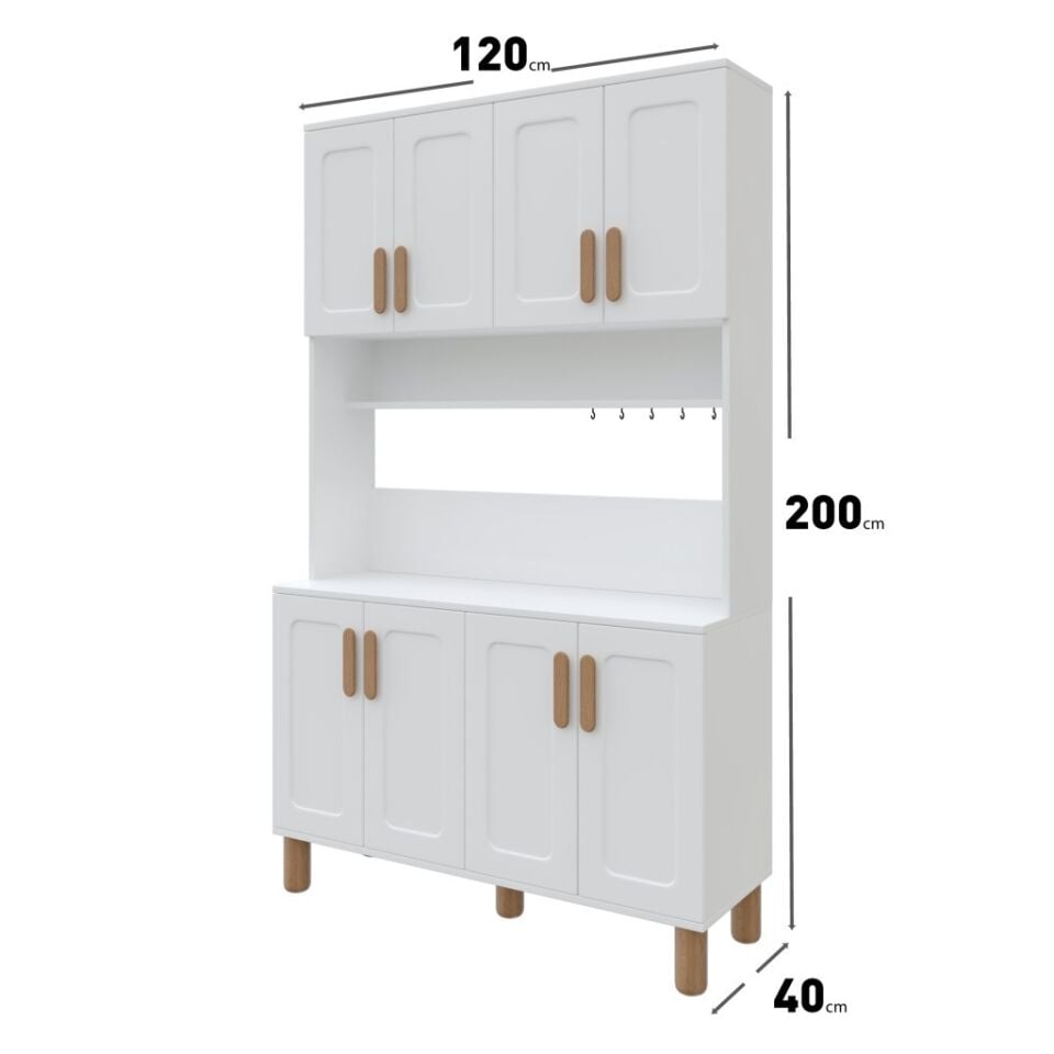 Flora FLR8120 Bohem Kahve Köşesi 8 Kapaklı MDF Mebran Kapaklı Mutfak Dolabı Çok Amaçlı Dolap Beyaz