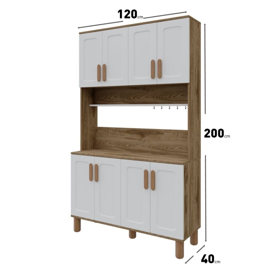 Flora FLR8120 Bohem Kahve Köşesi 8 Kapaklı MDF Mebran Kapaklı Mutfak Dolabı Çok Amaçlı Dolap Aytaşı Ceviz