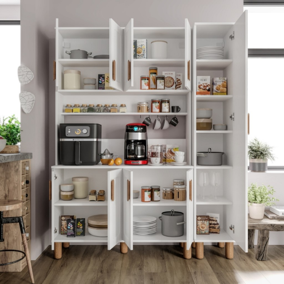 Flora FLR9155 Bohem Kahve Köşesi 9 Kapaklı MDF Mebran Kapaklı Mutfak Dolabı Çok Amaçlı Dolap Beyaz
