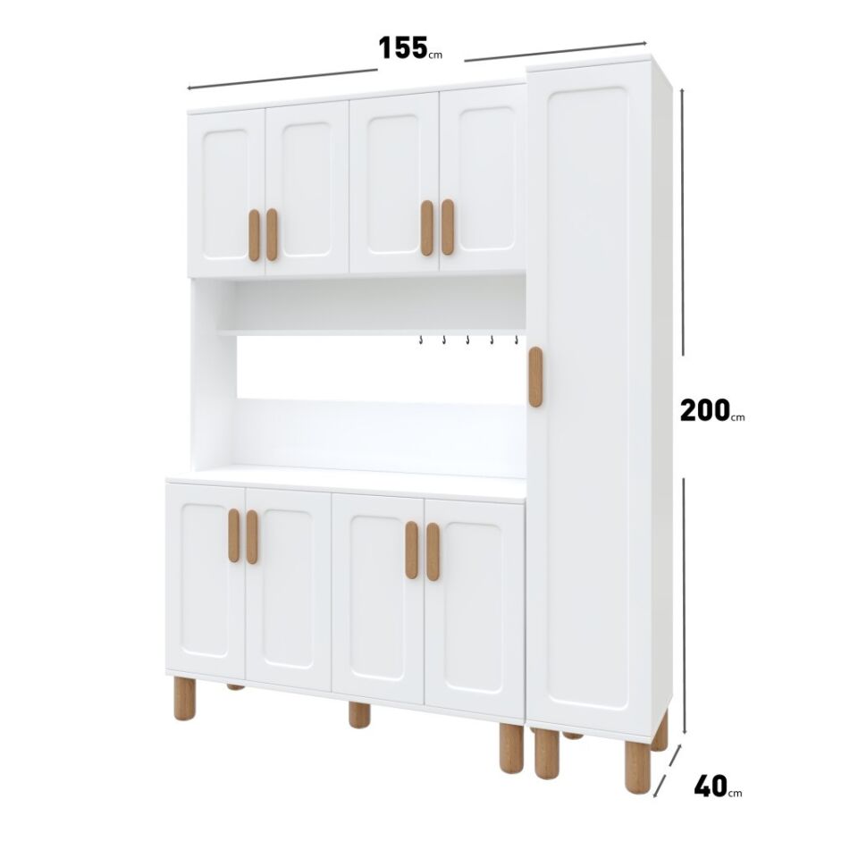 Flora FLR9155 Bohem Kahve Köşesi 9 Kapaklı MDF Mebran Kapaklı Mutfak Dolabı Çok Amaçlı Dolap Beyaz