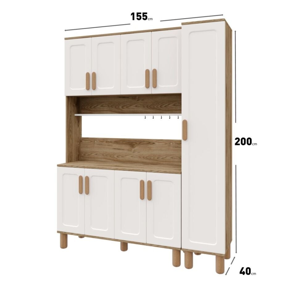 Flora FLR9155 Bohem Kahve Köşesi 9 Kapaklı MDF Mebran Kapaklı Mutfak Dolabı Çok Amaçlı Dolap Aytaşı Ceviz