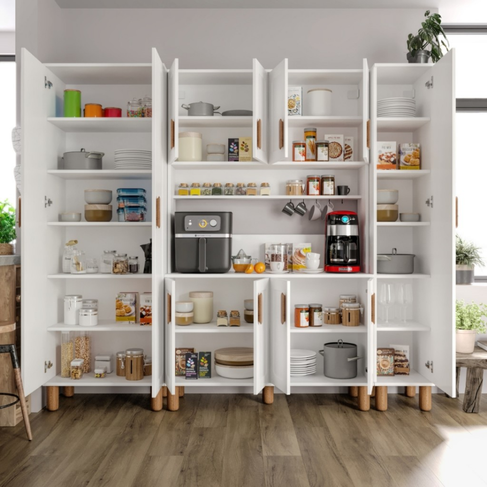 Flora FLR11225 Bohem Kahve Köşesi 11 Kapaklı MDF Mebran Kapaklı Mutfak Dolabı Çok Amaçlı Dolap Beyaz