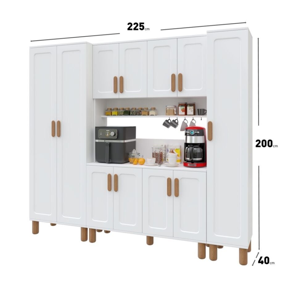 Flora FLR11225 Bohem Kahve Köşesi 11 Kapaklı MDF Mebran Kapaklı Mutfak Dolabı Çok Amaçlı Dolap Beyaz